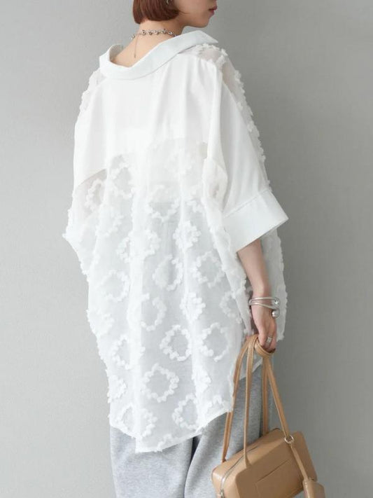 【663】UVカット 紫外線対策 刺繍シアー レースシャツカーディガン ゆったり羽織り 透け感 レディース 夏 冷房対策 トップス 重ね着