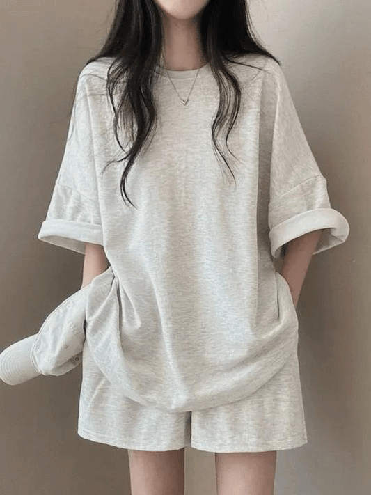 【351】「待望の再販決定!」セットアップ レディース コットン 半袖Tシャツ+ショートパンツ 2点セット 無地 ゆったり カジュアル シンプル ルームウェア 夏コーデ