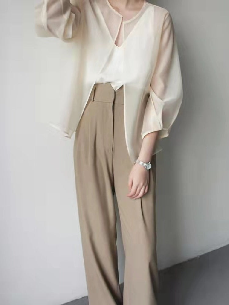 【719】2色展開 UVカット シフォンカーディガン レディース 夏 薄手 透け感 羽織り 冷房対策 ノーカラー きれいめ おしゃれ 重ね着 コーディガン