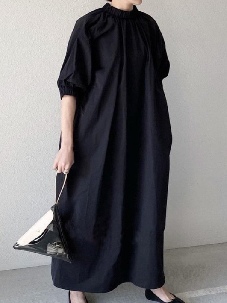 ID781 3色展開 スタンドネック ロングワンピース レディース