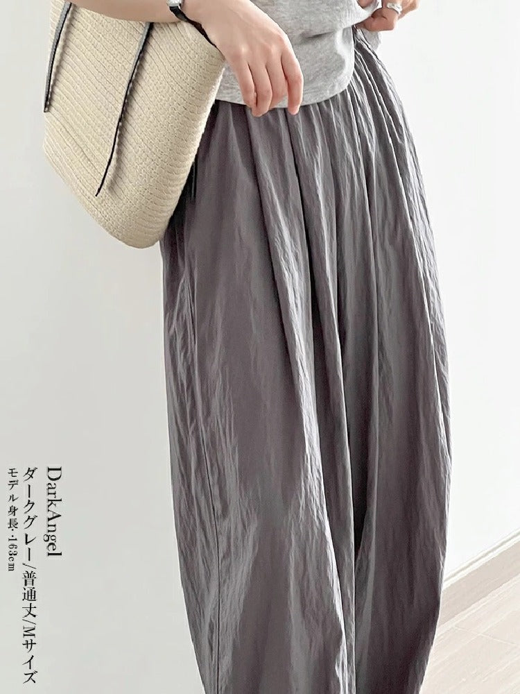 4色展開 ハイウエスト ワイドパンツ レディース 薄手 綿麻風 ゆったり 楽ちん ロング丈 体型カバー ウエストゴム 涼感 カジュアル 夏新作