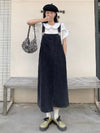 【799】ヴィンテージ ゆったり デニム サロペット レディース 夏 新作 韓国風 アシンメトリー スリット ミディ丈 ワンピース トレンディ