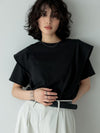 【685】ラッフルショルダーＴシャツ UVカット＆接触冷感カットソー レディース 無地 ゆったり シンプル 着回し トップス 体型カバー カジュアル 夏コーデ