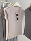【673】5色展開 綿 ノースリーブ Tシャツ レディース クルーネック 正肩デザイン ショート丈 スリム 夏 トップス インナー カジュアル