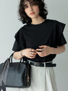 【685】ラッフルショルダーＴシャツ UVカット＆接触冷感カットソー レディース 無地 ゆったり シンプル 着回し トップス 体型カバー カジュアル 夏コーデ