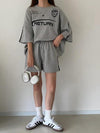 【357】[今だけ特価！] M〜3XL対応 スポーティー セットアップ レディース 半袖Tシャツ＋ショートパンツ カジュアル ゆったり ユニセックス 韓国風 ラグランスリーブ おしゃれ 2点セット 2025夏新作