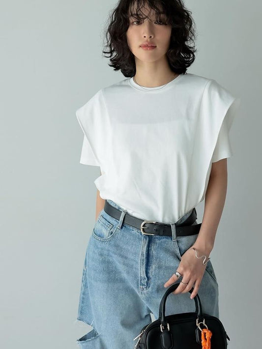 【685】ラッフルショルダーＴシャツ UVカット＆接触冷感カットソー レディース 無地 ゆったり シンプル 着回し トップス 体型カバー カジュアル 夏コーデ