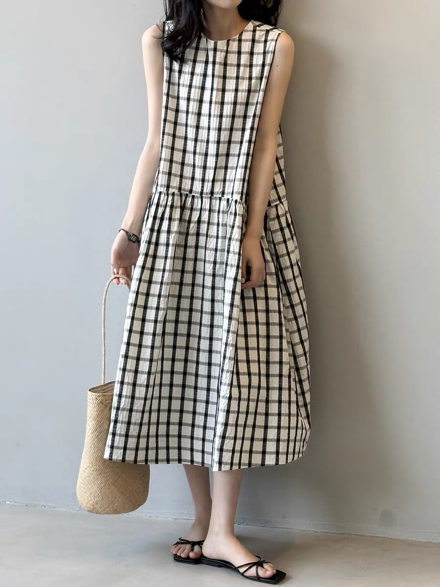 640】『72H限定！半額以下！』チェック柄 ノースリーブワンピース