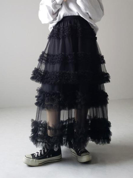 【378】5色展開 チュールスカート レディース ボリューム ロングスカート 3層ティアード Aライン ハンドメイド風 デザインスカート 裏地付き 透け防止 おしゃれ 2025春夏新作