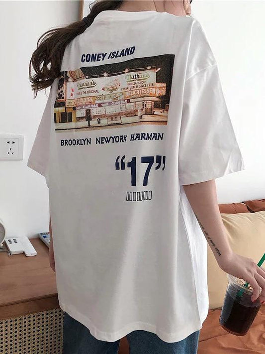 【593】[限定！50%OFFで2,599円] 4色展開 ビッグシルエット Tシャツ ユニセックス カップル 英字プリント フォトプリント ストリート系 オーバーサイズ 夏服 メンズ レディース ペアルック