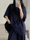 【653】2色展開 2点セット コットンロールアップTシャツ+ワイドパンツ セットアップ レディース 夏 ベーシック 韓国風 ルームウェア 外出 散歩 カジュアル