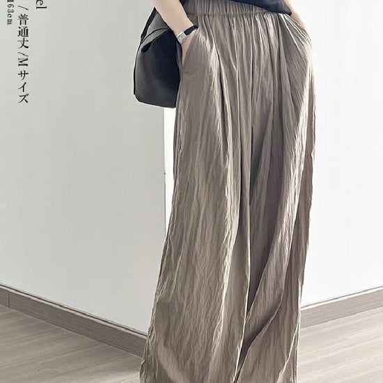4色展開 ハイウエスト ワイドパンツ レディース 薄手 綿麻風 ゆったり 楽ちん ロング丈 体型カバー ウエストゴム 涼感 カジュアル 夏新作