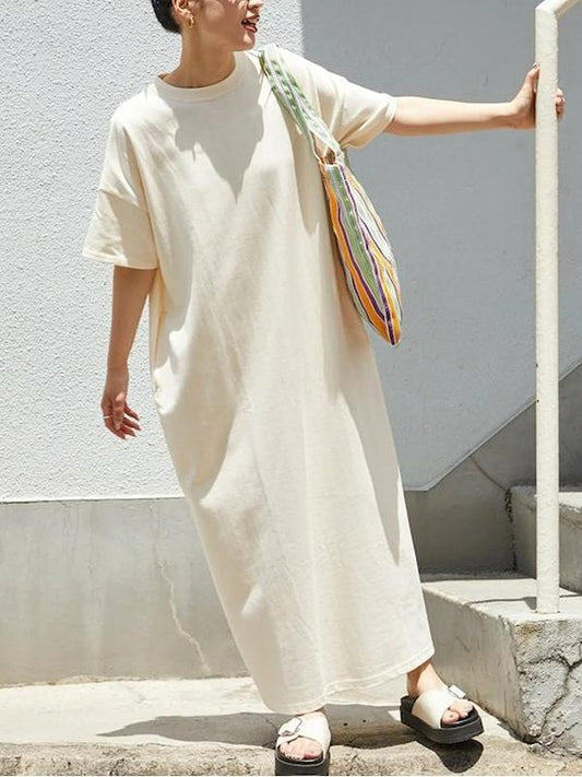 【557】ゆったり体型カバー Tシャツワンピース レディース 半袖 ロング丈 7色展開 シンプル 無地 楽ちんカジュアル 着回し抜群 夏新作 外出/部屋着