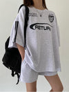 【357】[今だけ特価！] M〜3XL対応 スポーティー セットアップ レディース 半袖Tシャツ＋ショートパンツ カジュアル ゆったり ユニセックス 韓国風 ラグランスリーブ おしゃれ 2点セット 2025夏新作