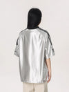 【383】[限定カラーあり！カップルコーデ対応] バイカラー Vネック ロゴプリント Tシャツ ゆったりシルエット 体型カバー 半袖トップス