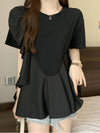 【377】S〜4XL対応 フリルデザイン Tシャツ レディース フェミニン トップス 体型カバー フレア 裾ティアード 着回し 半袖 カジュアル おしゃれ 2025夏新作