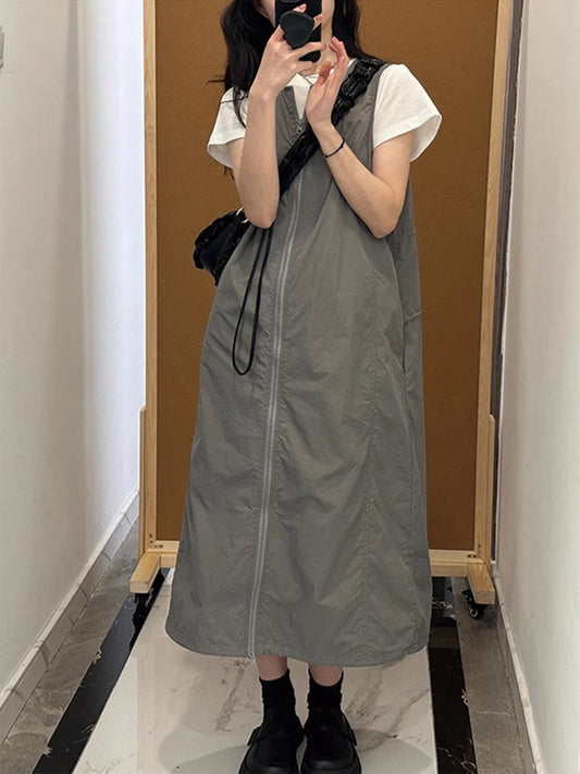 【638】「72H限定！半額以下！」夏の山系スタイル S~4XL サロペットワンピース きれいめ キャミワンピース ロング ゆったり 春 夏 太め女性にも安心