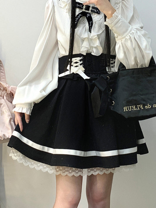 【498】[美脚見せミニ丈·特別価格今だけ！] 三色展開 地雷系 量産型リボンレース チュールスカート フレア ケーキスカート ハイウエスト かわいい 2025新作