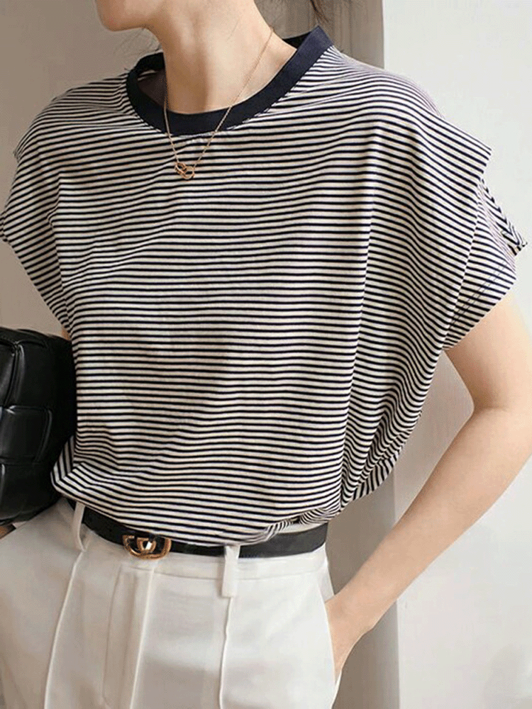 【760】8色展開 ボーダー柄 半袖 Tシャツ レディース ゆったり クルーネック 通勤 カジュアル 夏新作