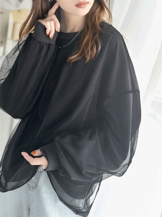 【236】3色展開 S~L 重ね着 ロンt レディース 服 レディース 韓国 カットソー 長袖 トップス 春 スウェット レディース 薄手 トップス 1枚で決まる チュール ミニ裏毛 レイヤード ゆるっと オーバーシルエット 大きいサイズ 秋
