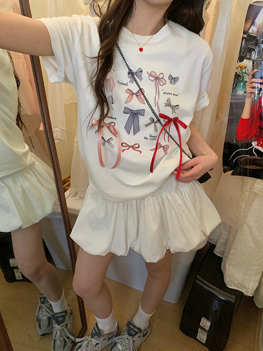 【603】[72H限定！半額以下！] 5色展開 立体リボン付き コットンTシャツ レディース 半袖 ゆったり 柔らかい 着心地良い オーバーサイズ 体型カバー カジュアル おしゃれ ルームウェア インナー 夏服