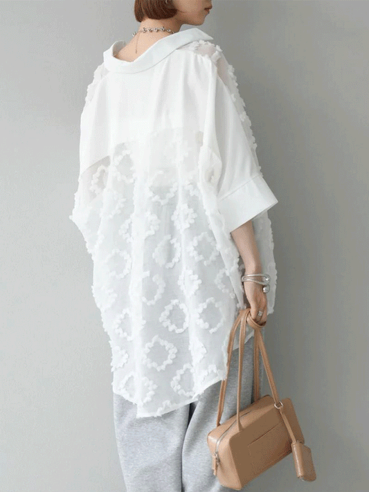 【663】UVカット 紫外線対策 刺繍シアー レースシャツカーディガン ゆったり羽織り 透け感 レディース 夏 冷房対策 トップス 重ね着