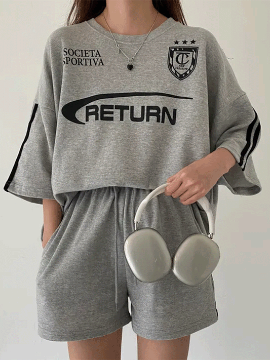 【357】[今だけ特価！] M〜3XL対応 スポーティー セットアップ レディース 半袖Tシャツ＋ショートパンツ カジュアル ゆったり ユニセックス 韓国風 ラグランスリーブ おしゃれ 2点セット 2025夏新作
