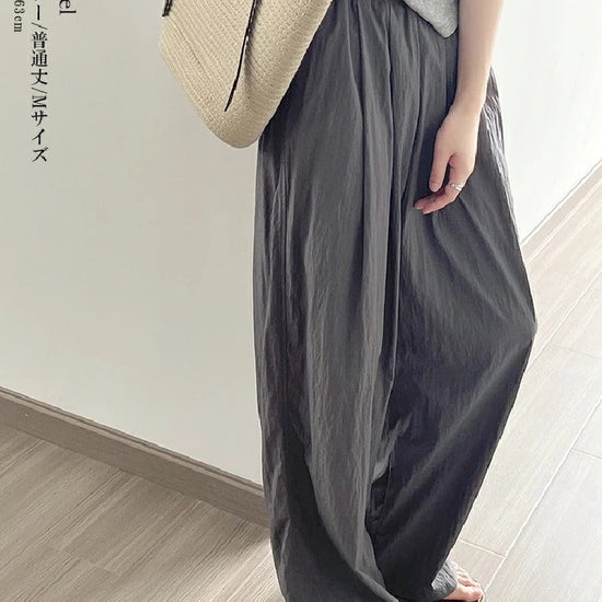 4色展開 ハイウエスト ワイドパンツ レディース 薄手 綿麻風 ゆったり 楽ちん ロング丈 体型カバー ウエストゴム 涼感 カジュアル 夏新作