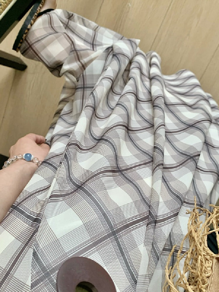 【704】配色 チェック柄 ロングスカート レディース ハイウエスト Aライン 体型カバー 夏 カジュアル