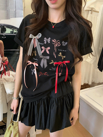 【603】[72H限定！半額以下！] 5色展開 立体リボン付き コットンTシャツ レディース 半袖 ゆったり 柔らかい 着心地良い オーバーサイズ 体型カバー カジュアル おしゃれ ルームウェア インナー 夏服