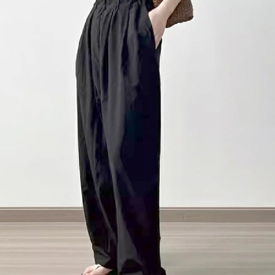 4色展開 ハイウエスト ワイドパンツ レディース 薄手 綿麻風 ゆったり 楽ちん ロング丈 体型カバー ウエストゴム 涼感 カジュアル 夏新作