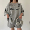 【357】[今だけ特価！] M〜3XL対応 スポーティー セットアップ レディース 半袖Tシャツ＋ショートパンツ カジュアル ゆったり ユニセックス 韓国風 ラグランスリーブ おしゃれ 2点セット 2025夏新作