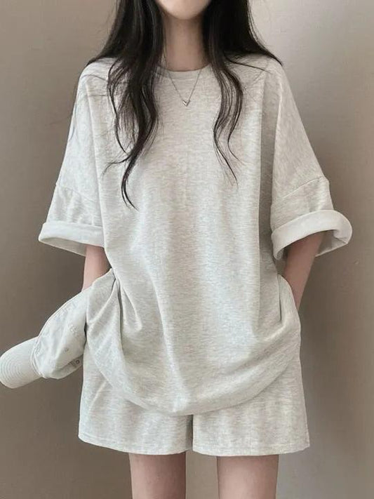 【351】「待望の再販決定！」セットアップ レディース コットン 半袖Tシャツ＋ショートパンツ 2点セット 無地 ゆったり カジュアル シンプル ルームウェア 夏コーデ