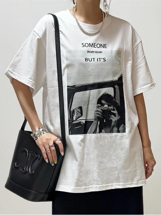 【594】[72H限定！60%OFFで2,699円] フォトプリントTシャツ レディース 半袖 ビッグシルエット オーバーサイズ ゆったり 体型カバー 英字ロゴ おしゃれ カジュアル ストリート 夏新作