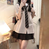 【588】2色展開 2点セット ストライプ柄 半袖シャツ +プリーツスカートレディース タイ付き 夏 学院風 ゆったり 韓国風 制服 百搭