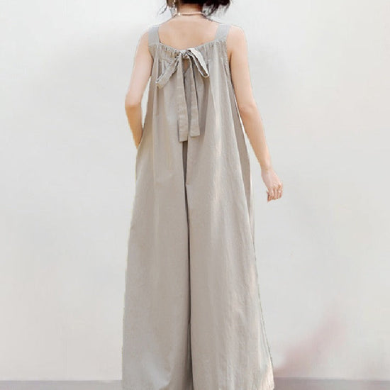 【740】サロペット ワイドパンツ レディース ルーズフィット カジュアル 後ろリボン バックタイ フリーサイズ ゆったり シンプル 夏用 体型カバー 春夏新作