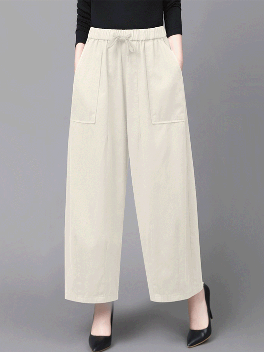 【736】M〜5XL対応 ワイドレッグパンツ レディース 春夏 ビッグサイズ ハイウエスト 九分丈 カジュアル パンツ