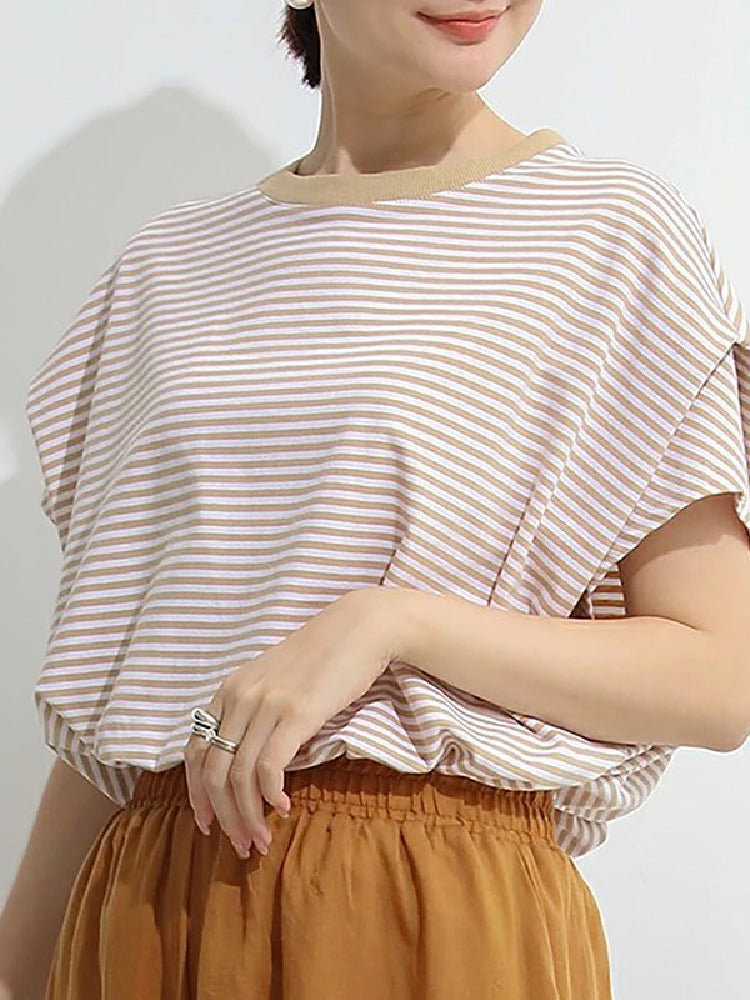 【760】8色展開 ボーダー柄 半袖 Tシャツ レディース ゆったり クルーネック 通勤 カジュアル 夏新作