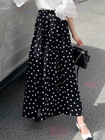跨境外贸日系乐天ins宽松修身显瘦时尚百搭波点阔腿裤女装裙裤