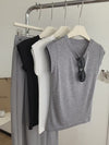 【673】5色展開 綿 ノースリーブ Tシャツ レディース クルーネック 正肩デザイン ショート丈 スリム 夏 トップス インナー カジュアル